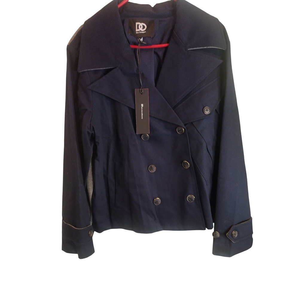 Dee Ocleppo Hallie Navy Double Breasted Mixed Media Jacket Coat XL New
